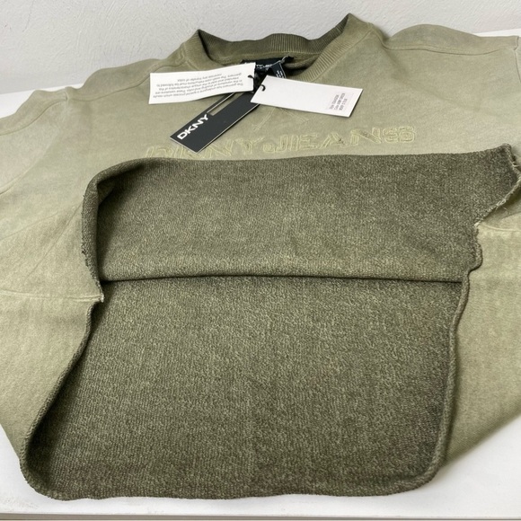 DKNY Cropped Ombré Distressed Raw Hem Pullover Sweatshirt Top Army Green NWT M - Picture 12 of 16